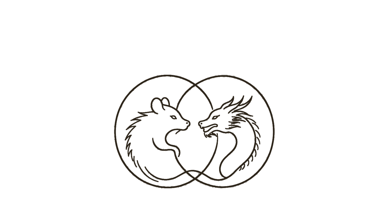 Two Chinese zodiac animals in interlocking circles — line art